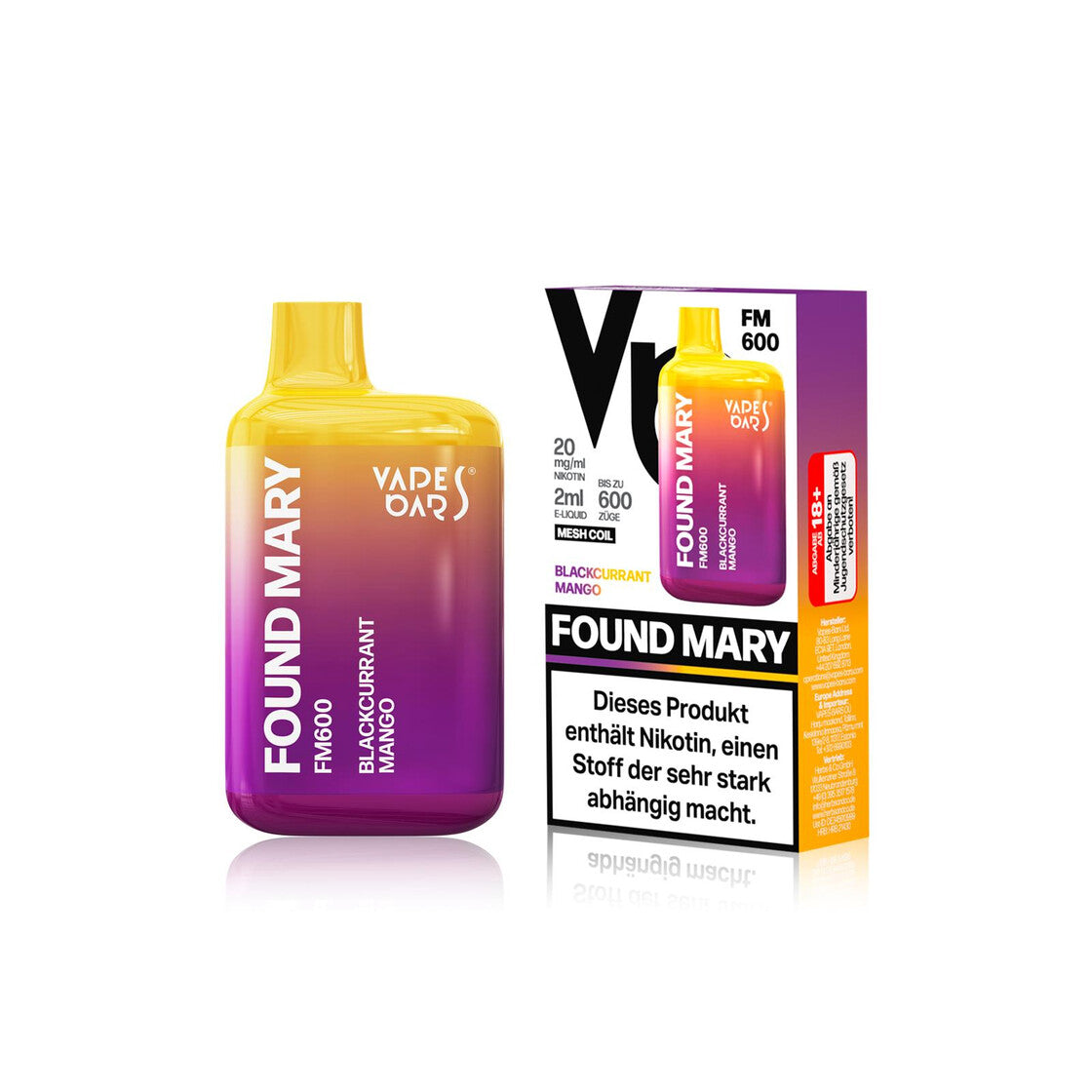 Vapes Bars® Found Mary FM600 - Blackcurrant Mango 20mg/ml)