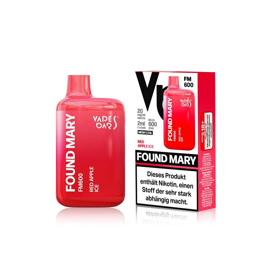 Vapes Bars® Found Mary FM600 -Red Apple Ice 20mg/ml