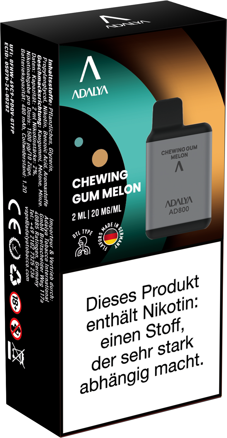 Adalya AD800 Einweg Vape - Chewing Gum Melon