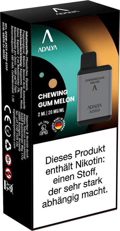 Adalya AD800 Einweg Vape - Chewing Gum Melon