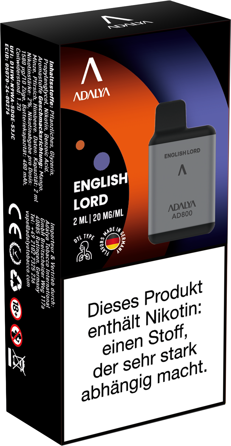 Adalya AD800 Einweg Vape - English Lord