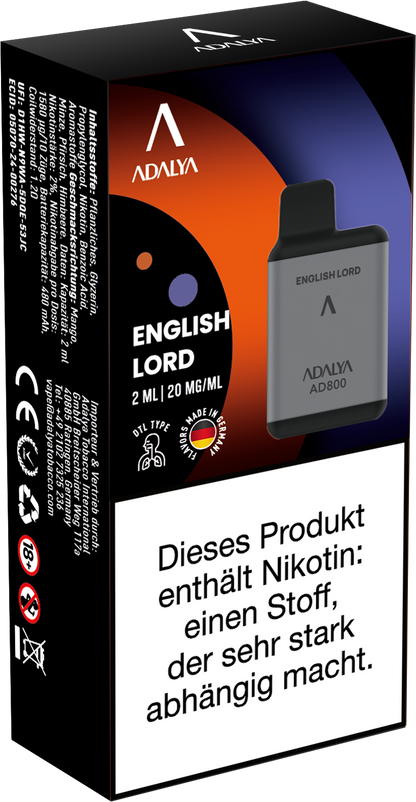 Adalya AD800 Einweg Vape - English Lord