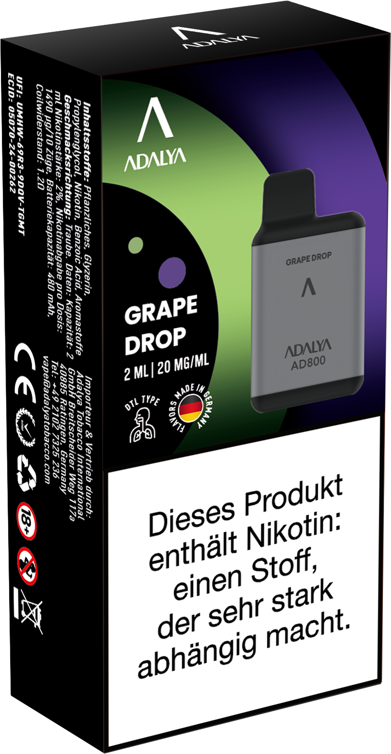 Adalya AD800 Einweg Vape - Grape Drop