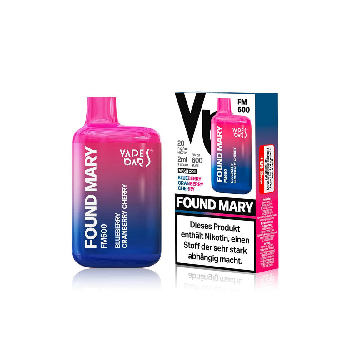 Vapes Bars® Found Mary FM600 - Blueberry Cherry Cranberry 20mg/ml)