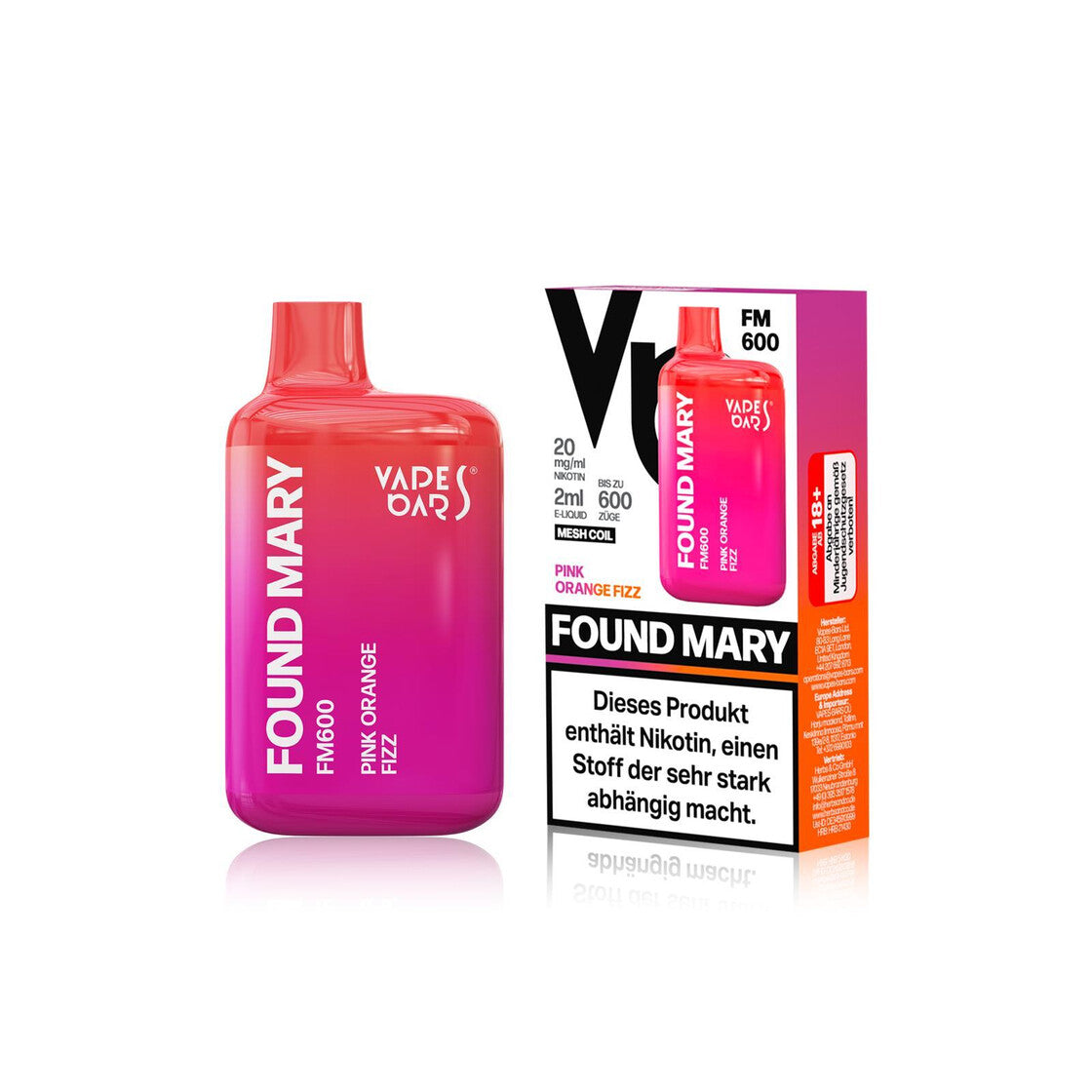 Vapes Bars® Found Mary FM600 -Pink Orange Fizz 20mg/ml